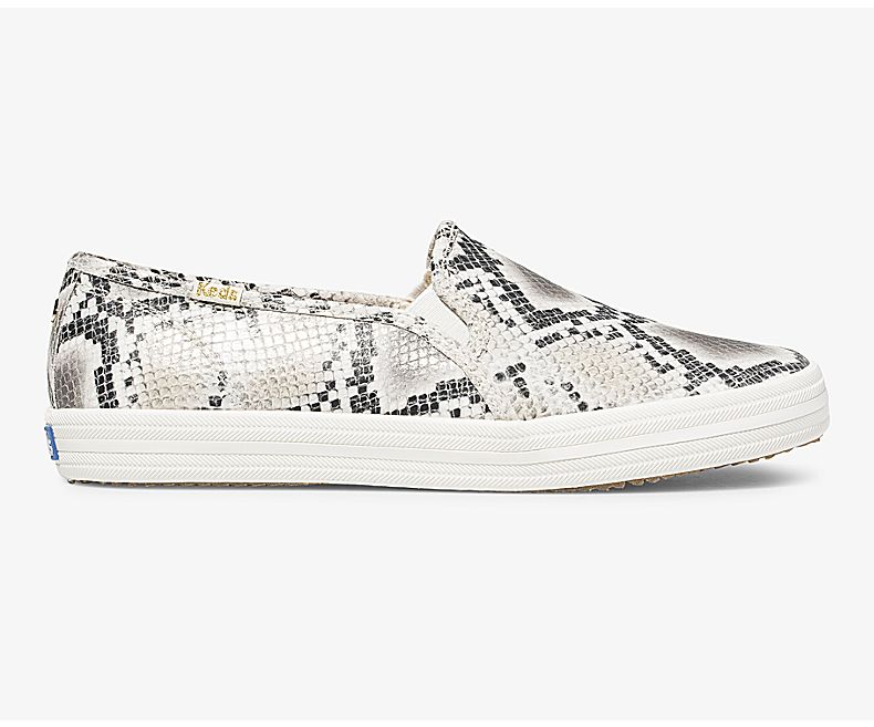 Keds Women's X Kate Spade New York Double Decker Snake Leather Cream Black Lace Up Shoes - LU9743160